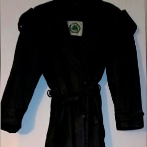 BURKS BAY BLACK LEATHER BELTED TRENCH COAT